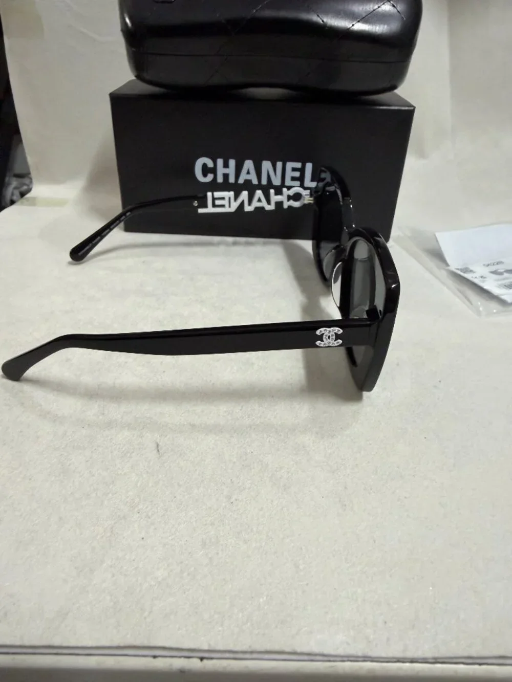 CHANEL Black Oversized Rectangular Sunglasses